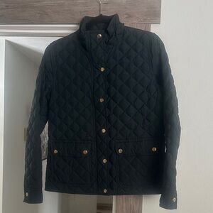 J. Crew Black Quilted Puffer Jacket with Gold Buttons